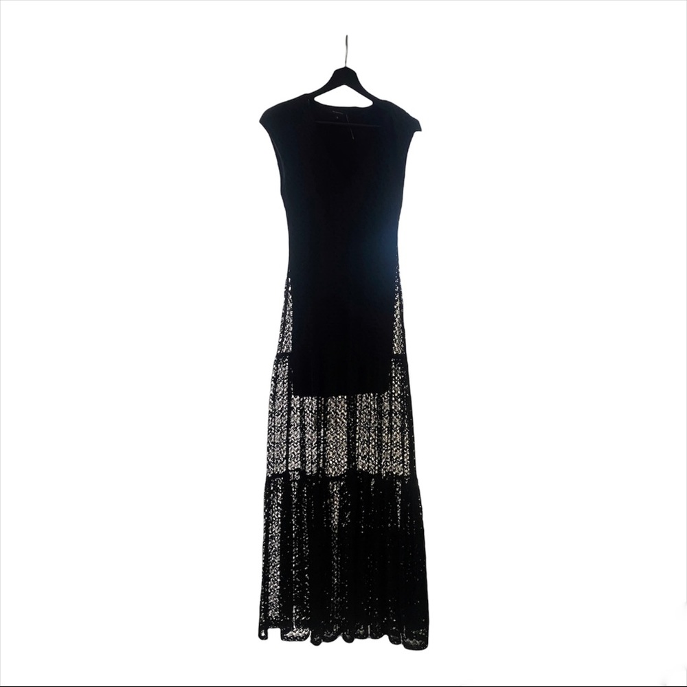 Olivaceous black lace layered maxi Dress